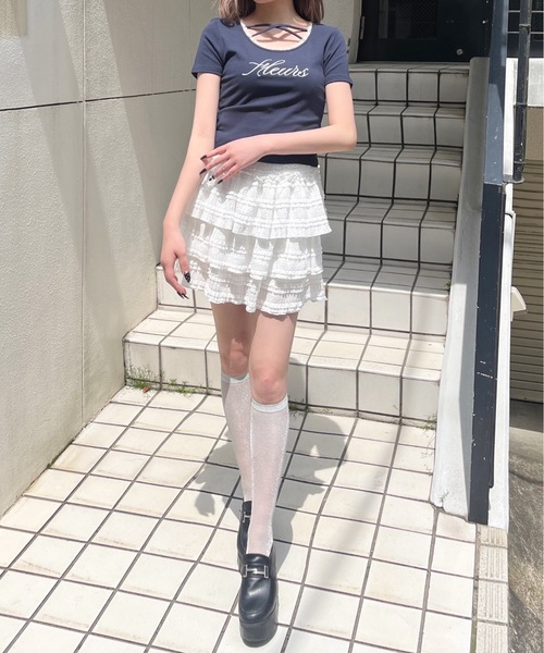 one way（ワンウェイ）の「フロントクロスTシャツ（Tシャツ/カットソー・レディース・ブラック/ホワイト/ネイビー/ピンク・FREE）」の10枚目の写真