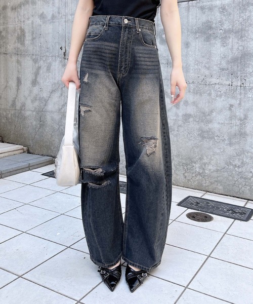 INGNI（イング）の「【WEB限定】クラッシュデニムカーブパンツ（デニムパンツ・レディース・ブルー系その他/ブルー系その他4・S/M）」の9枚目の写真