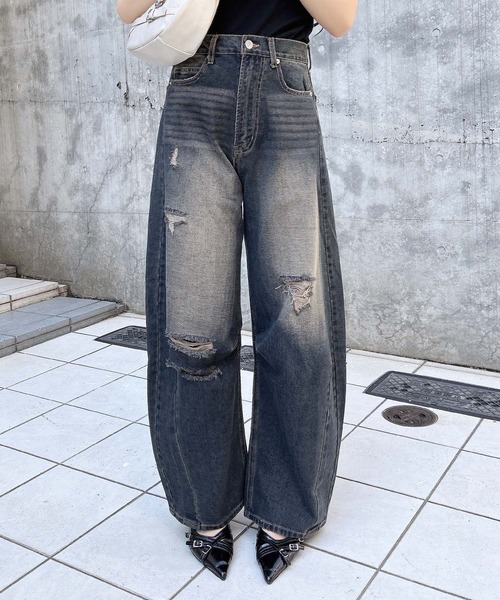 INGNI（イング）の「【WEB限定】クラッシュデニムカーブパンツ（デニムパンツ・レディース・ブルー系その他/ブルー系その他4・S/M）」の8枚目の写真