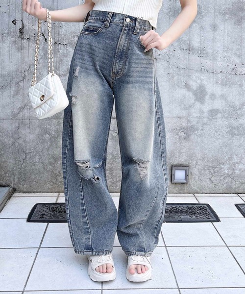 INGNI（イング）の「【WEB限定】クラッシュデニムカーブパンツ（デニムパンツ・レディース・ブルー系その他/ブルー系その他4・S/M）」の3枚目の写真
