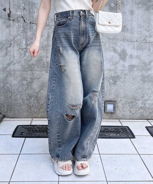 INGNI（イング）の「【WEB限定】クラッシュデニムカーブパンツ（デニムパンツ・レディース・ブルー系その他/ブルー系その他4・S/M）」の5枚目の写真