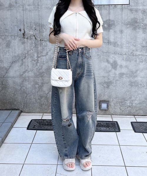 INGNI（イング）の「【WEB限定】クラッシュデニムカーブパンツ（デニムパンツ・レディース・ブルー系その他/ブルー系その他4・S/M）」の7枚目の写真