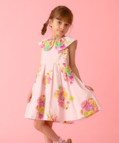 フラワーボールレースプリントワンピース