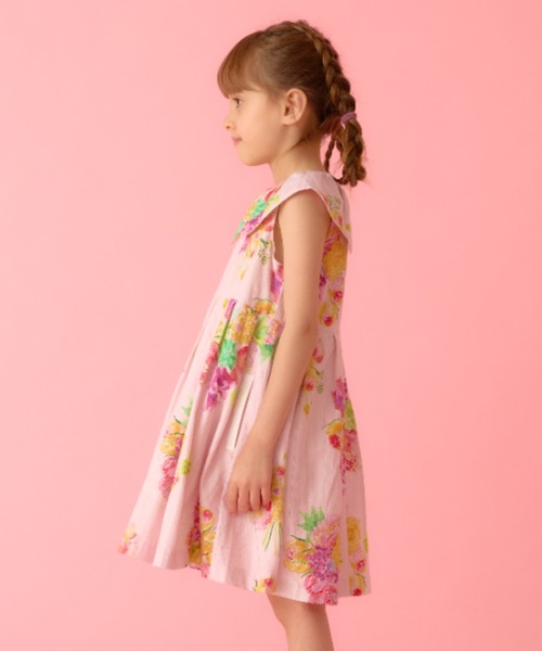 ハッカキッズスウェーイングリボンプリントラグランワンピース130新品たぐつき HAKKA KIDS（ハッカキッズ）の「ロングリボンブーケプリント