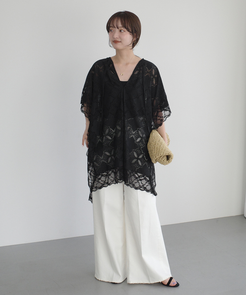 美品　provoke プロヴォーク ポンチョブラウス　ブラウス　黒　レース 美品 provoke プロヴォーク ポンチョブラウス ブラウス 黒