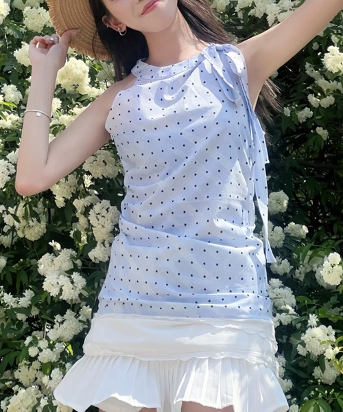 AsheKsha(アシクシャ)の「【新作】ノースリーブ フレンチチェックトップス(Tシャツ/カットソー・レディース・ブルーグレー/ライトブルー・F)」の12枚目の写真