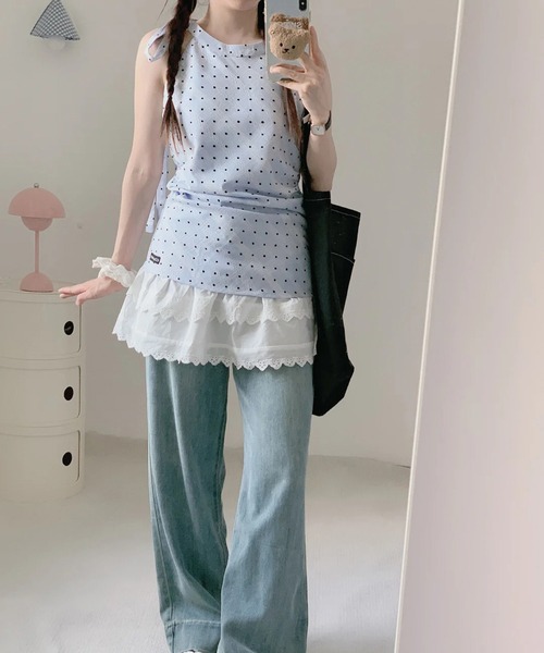 AsheKsha(アシクシャ)の「【新作】ノースリーブ フレンチチェックトップス(Tシャツ/カットソー・レディース・ブルーグレー/ライトブルー・F)」の17枚目の写真