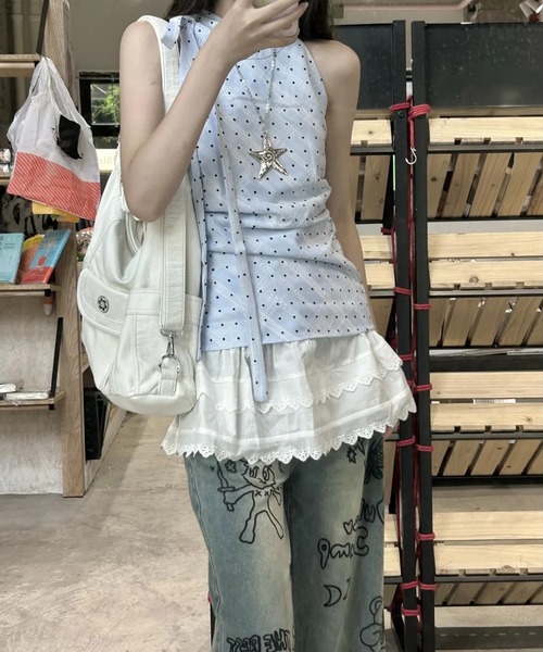 AsheKsha(アシクシャ)の「【新作】ノースリーブ フレンチチェックトップス(Tシャツ/カットソー・レディース・ブルーグレー/ライトブルー・F)」の19枚目の写真