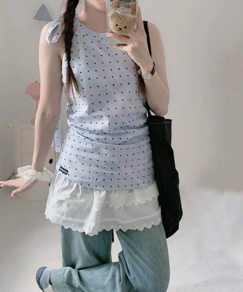 AsheKsha(アシクシャ)の「【新作】ノースリーブ フレンチチェックトップス(Tシャツ/カットソー・レディース・ブルーグレー/ライトブルー・F)」の10枚目の写真