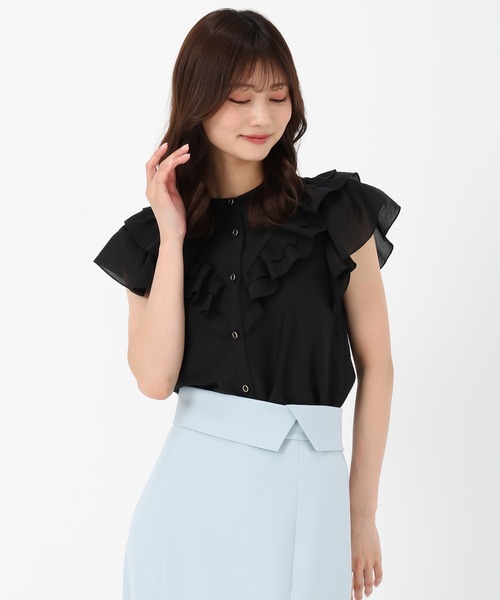 MISCH MASCH（ミッシュマッシュ）の「Vフリルカラーブラウス（シャツ/ブラウス・レディース・ブラック/ピンク/ホワイト・ﾌﾘ-）」の4枚目の写真