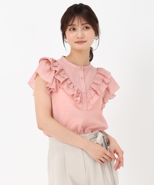 MISCH MASCH（ミッシュマッシュ）の「Vフリルカラーブラウス（シャツ/ブラウス・レディース・ブラック/ピンク/ホワイト・ﾌﾘ-）」の7枚目の写真