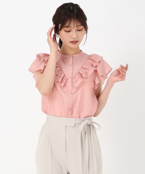 MISCH MASCH（ミッシュマッシュ）の「Vフリルカラーブラウス（シャツ/ブラウス・レディース・ブラック/ピンク/ホワイト・ﾌﾘ-）」の8枚目の写真