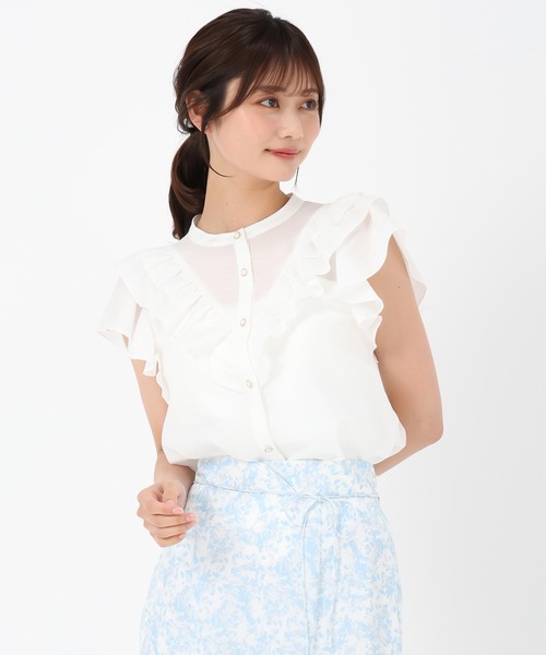 MISCH MASCH（ミッシュマッシュ）の「Vフリルカラーブラウス（シャツ/ブラウス・レディース・ブラック/ピンク/ホワイト・ﾌﾘ-）」の9枚目の写真