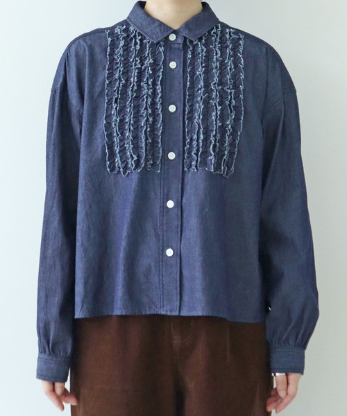 PAR ICI(パーリッシィ)の「ライトオンスデニム たっぷりフリルブラウス(シャツ/ブラウス・レディース・ネイビー/サックスブルー・FREE)」の14枚目の写真