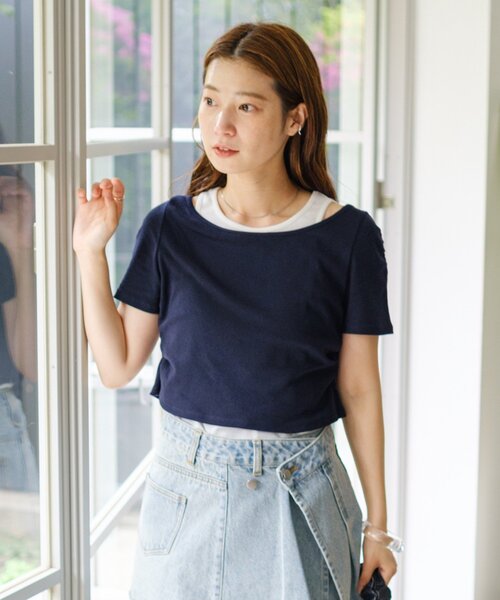 Kastane(カスタネ)の「*リブレイヤードTEE(Tシャツ/カットソー・レディース・アイボリー/オフホワイト/ネイビー・FREE)」の3枚目の写真