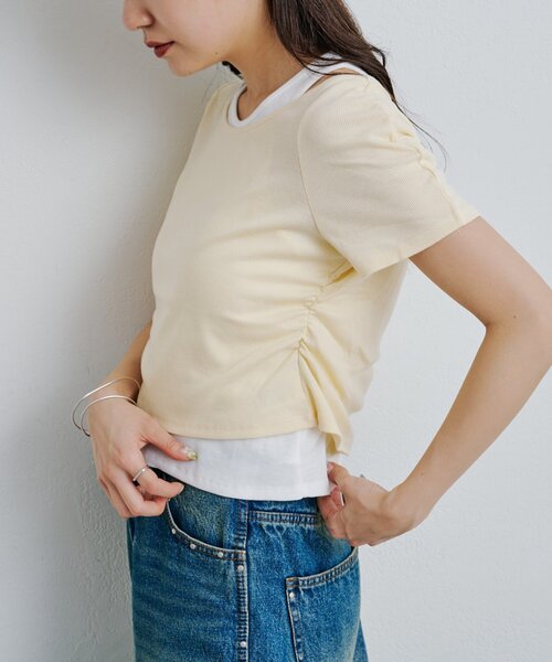 Kastane(カスタネ)の「*リブレイヤードTEE(Tシャツ/カットソー・レディース・アイボリー/オフホワイト/ネイビー・FREE)」の2枚目の写真