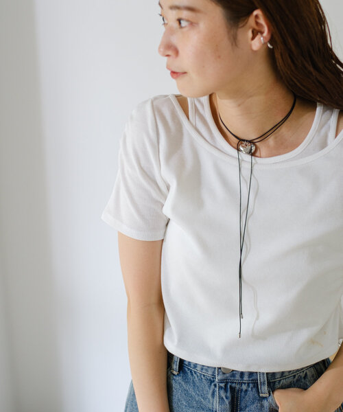 Kastane(カスタネ)の「*リブレイヤードTEE(Tシャツ/カットソー・レディース・アイボリー/オフホワイト/ネイビー・FREE)」の8枚目の写真