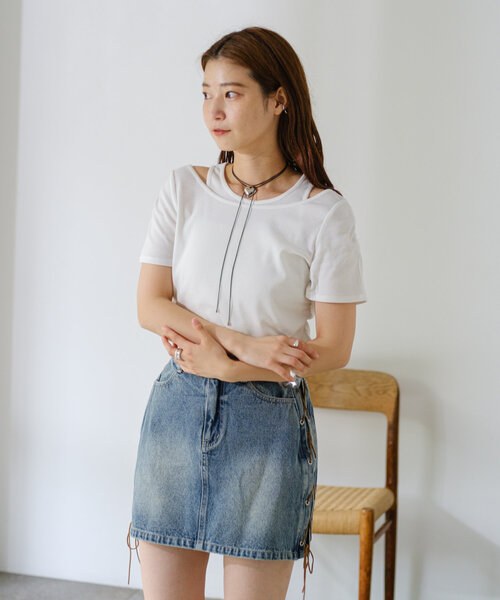 Kastane(カスタネ)の「*リブレイヤードTEE(Tシャツ/カットソー・レディース・アイボリー/オフホワイト/ネイビー・FREE)」の10枚目の写真