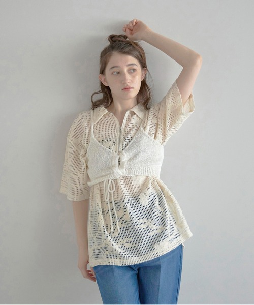 MINERTE(ミネルテ)の「【MINERTE】drawstring knit bustier / ドロストニットビスチェ(キャミソール・レディース・オフホワイト/ライトベージュ/ネイビー・FREE)」の4枚目の写真