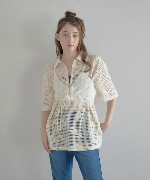 MINERTE(ミネルテ)の「【MINERTE】drawstring knit bustier / ドロストニットビスチェ(キャミソール・レディース・オフホワイト/ライトベージュ/ネイビー・FREE)」の5枚目の写真