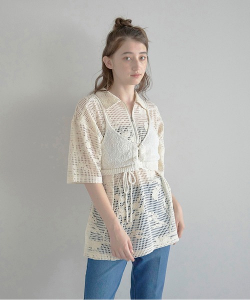 MINERTE(ミネルテ)の「【MINERTE】drawstring knit bustier / ドロストニットビスチェ(キャミソール・レディース・オフホワイト/ライトベージュ/ネイビー・FREE)」の8枚目の写真