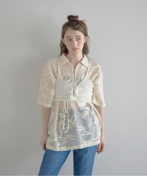 MINERTE(ミネルテ)の「【MINERTE】drawstring knit bustier / ドロストニットビスチェ(キャミソール・レディース・オフホワイト/ライトベージュ/ネイビー・FREE)」の14枚目の写真
