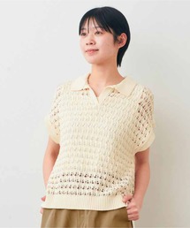 IEDIT（イディット）の「ＩＥＤＩＴ　綿１００％がうれしい　透かし編みサマーポロニット（ニット/セーター）」