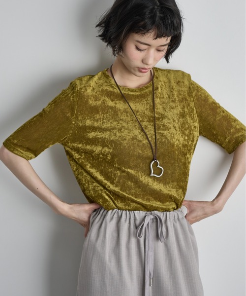 セール】ベロアハーフスリーブトップス（Tシャツ/カットソー）｜THE