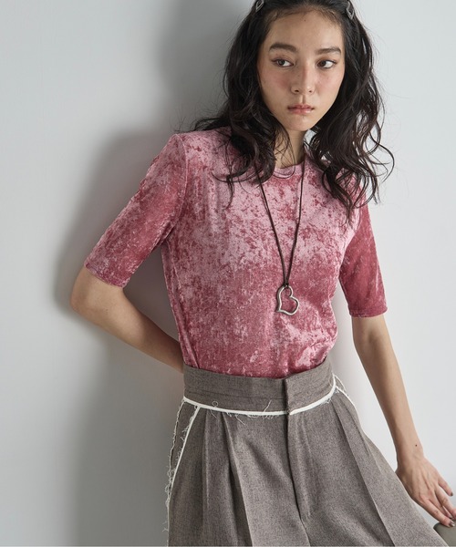 セール】ベロアハーフスリーブトップス（Tシャツ/カットソー）｜THE