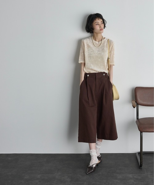 THE YOn(ザヨン)の「ベロアハーフスリーブトップス(Tシャツ/カットソー・レディース・ピンク/ブラウン/オリーブ/ブラック/アイボリー・FREE)」の18枚目の写真