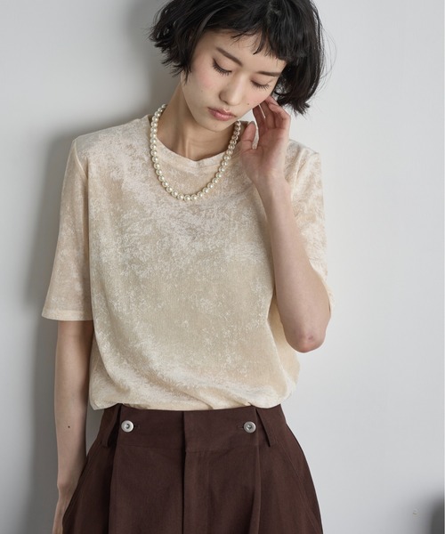 セール】ベロアハーフスリーブトップス（Tシャツ/カットソー）｜THE