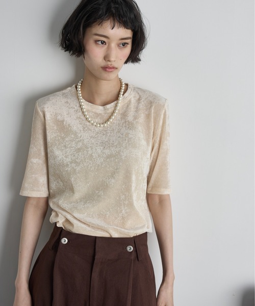 THE YOn(ザヨン)の「ベロアハーフスリーブトップス(Tシャツ/カットソー・レディース・ピンク/ブラウン/オリーブ/ブラック/アイボリー・FREE)」の13枚目の写真