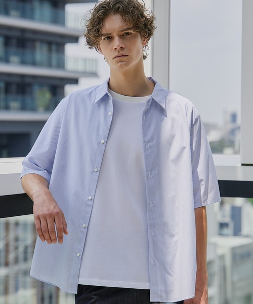 UNITED TOKYO(ユナイテッドトウキョウ)の「【完売間近!】ハイカウントブロードストライプシャツ |日本製/夏服/防シワ/天然素材(シャツ/ブラウス・メンズ・オフホワイト/サックスブルー・1/2)」の7枚目の写真