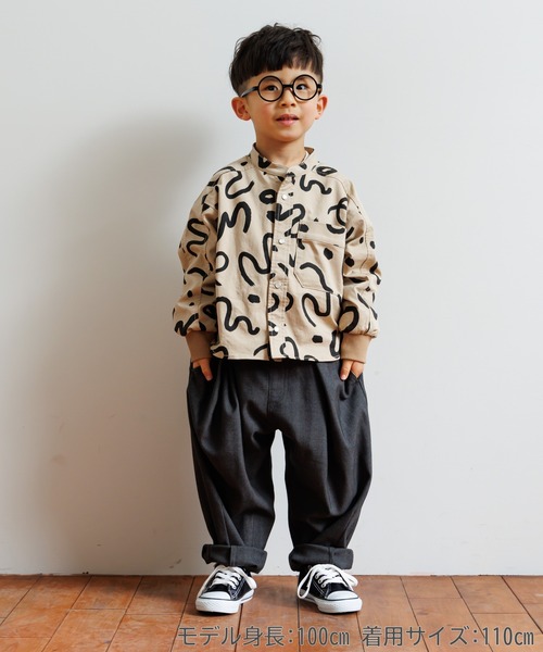 MAKE YOUR DAY（メイクユアデイ）の「総柄バンドカラー長袖シャツ■80～140cm（シャツ/ブラウス・キッズ・ブラック/オリーブ/アイボリー/ベージュ・110/100/90/80/120/130/140）」の11枚目の写真