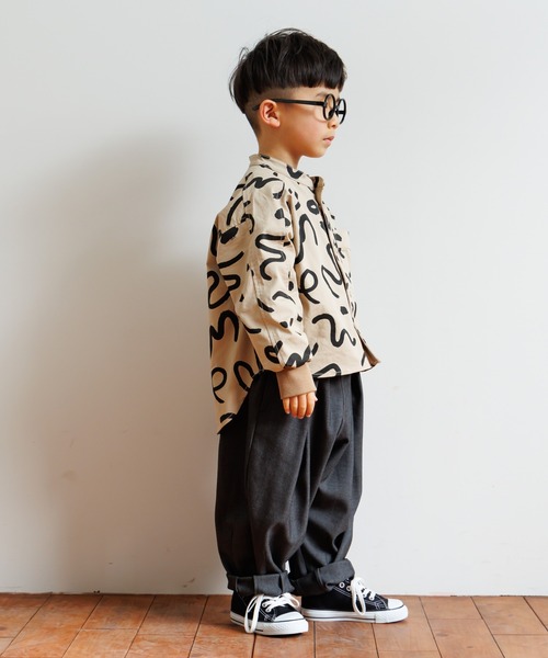 MAKE YOUR DAY（メイクユアデイ）の「総柄バンドカラー長袖シャツ■80～140cm（シャツ/ブラウス・キッズ・ブラック/オリーブ/アイボリー/ベージュ・110/100/90/80/120/130/140）」の12枚目の写真