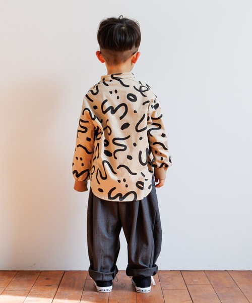 MAKE YOUR DAY（メイクユアデイ）の「総柄バンドカラー長袖シャツ■80～140cm（シャツ/ブラウス・キッズ・ブラック/オリーブ/アイボリー/ベージュ・110/100/90/80/120/130/140）」の13枚目の写真