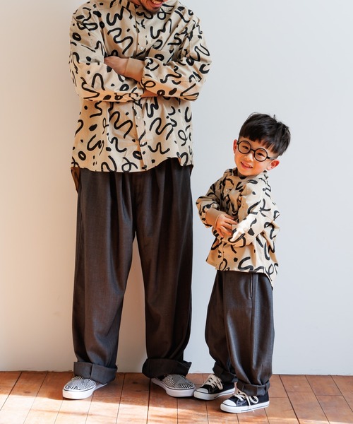 MAKE YOUR DAY（メイクユアデイ）の「総柄バンドカラー長袖シャツ■80～140cm（シャツ/ブラウス・キッズ・ブラック/オリーブ/アイボリー/ベージュ・110/100/90/80/120/130/140）」の17枚目の写真