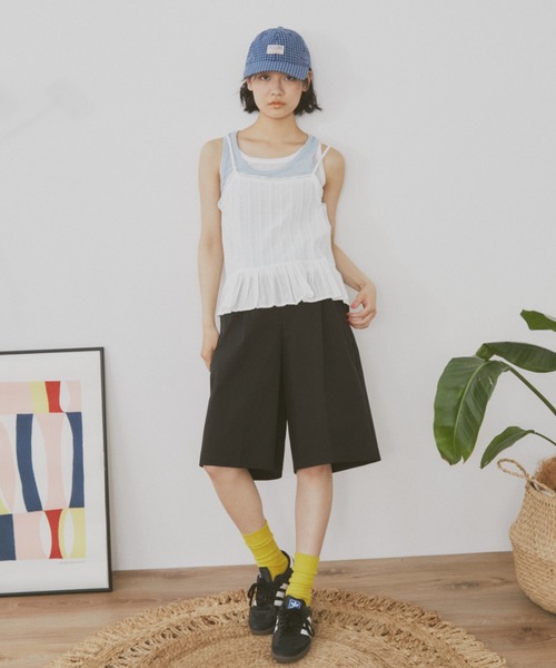 MERLOT（メルロー）の「ワイドハーフチノパンツ（チノパンツ・レディース・ブラック/ベージュ・FREE）」の5枚目の写真