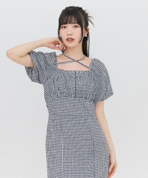 REDYAZEL（レディアゼル）の「クロスリボンギンガムチェックマーメイドワンピース（ワンピース・レディース・ブラック系その他/グリーン系その他/レッド系その他・SMALL/MEDIUM）」の7枚目の写真