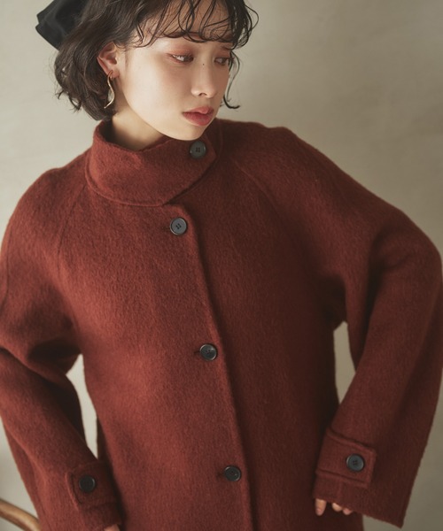 LAULEN(ローレン)の「cashmere stand collar cocoon coat /カシミアスタンドカラーコクーンロングコート(ステンカラーコート・レディース・ブラウン/チャコールグレー・FREE)」の1枚目の写真
