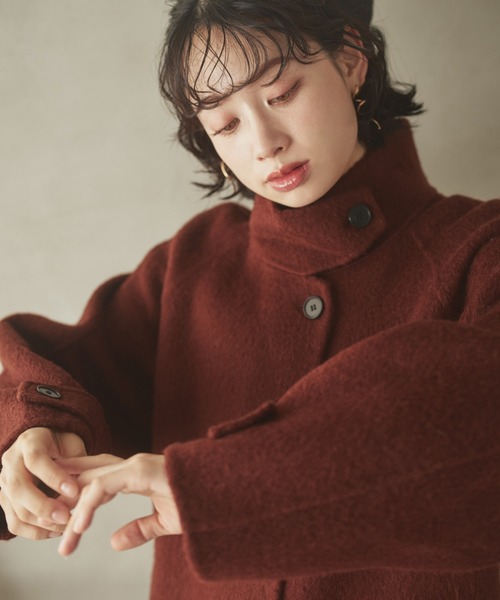 LAULEN(ローレン)の「cashmere stand collar cocoon coat /カシミアスタンドカラーコクーンロングコート(ステンカラーコート・レディース・ブラウン/チャコールグレー・FREE)」の3枚目の写真
