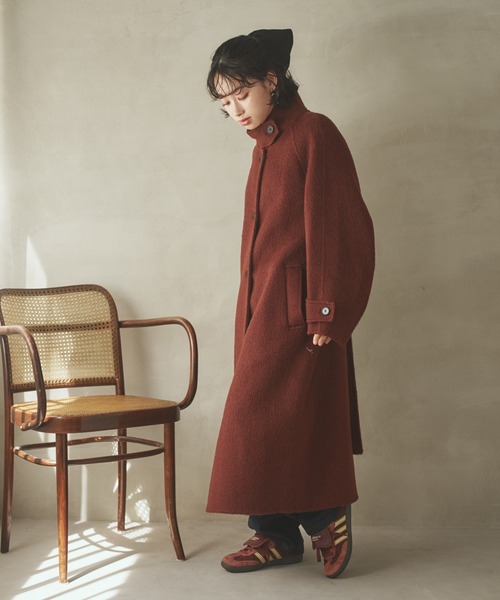 LAULEN(ローレン)の「cashmere stand collar cocoon coat /カシミアスタンドカラーコクーンロングコート(ステンカラーコート・レディース・ブラウン/チャコールグレー・FREE)」の6枚目の写真
