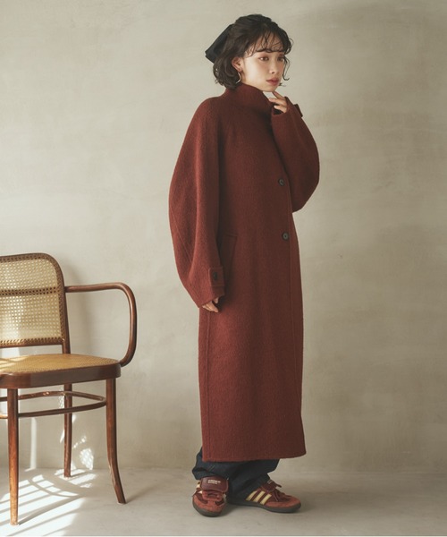 LAULEN(ローレン)の「cashmere stand collar cocoon coat /カシミアスタンドカラーコクーンロングコート(ステンカラーコート・レディース・ブラウン/チャコールグレー・FREE)」の8枚目の写真