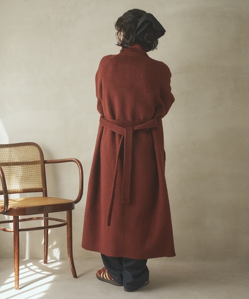 LAULEN(ローレン)の「cashmere stand collar cocoon coat /カシミアスタンドカラーコクーンロングコート(ステンカラーコート・レディース・ブラウン/チャコールグレー・FREE)」の9枚目の写真