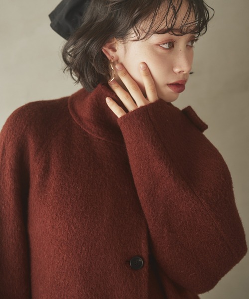 LAULEN(ローレン)の「cashmere stand collar cocoon coat /カシミアスタンドカラーコクーンロングコート(ステンカラーコート・レディース・ブラウン/チャコールグレー・FREE)」の10枚目の写真