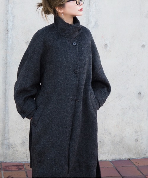 LAULEN(ローレン)の「cashmere stand collar cocoon coat /カシミアスタンドカラーコクーンロングコート(ステンカラーコート・レディース・ブラウン/チャコールグレー・FREE)」の11枚目の写真