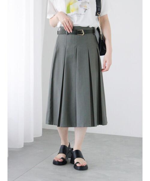 Te chichi TERRASSE（テチチテラス）の「ボックスプリーツミディスカート（スカート・レディース・ブラック/オフホワイト/グレー・F）」の3枚目の写真