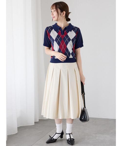 Te chichi TERRASSE（テチチテラス）の「ボックスプリーツミディスカート（スカート・レディース・ブラック/オフホワイト/グレー・F）」の21枚目の写真