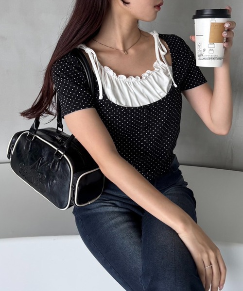 one after another NICE CLAUP(ワンアフターアナザーナイスクラップ)の「ロゴボストンバッグ(ショルダーバッグ・レディース・ブラック/ピンク/アイボリー・FREE)」の11枚目の写真