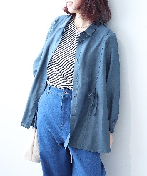 leswel(レスウェル)の「【L~5L 大きいサイズ】ポプリンフロントリボンシャツ(シャツ/ブラウス・レディース・チャコールグレー/クリーム/ブルー・L/LL/3L/4L/5L)」の7枚目の写真